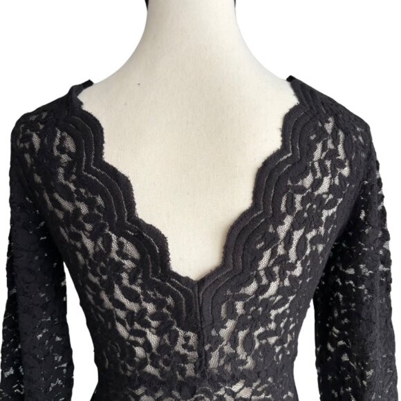 ZARA LONG SLEEVE COTTON BLEND BLACK LACE TOP, SZ. L - Picture 4 of 5